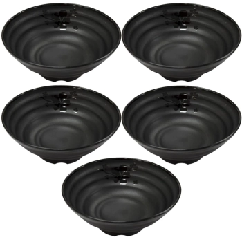 Kit 5 Tigelas Onduladas 1 Litro 21,5 Cm Kanpai Vasilha Grande Melamina Premium Restaurante Japons