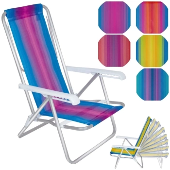 Kit 4 Cadeiras de Praia em Alumnio 8 Posies Mor Cores Mistas