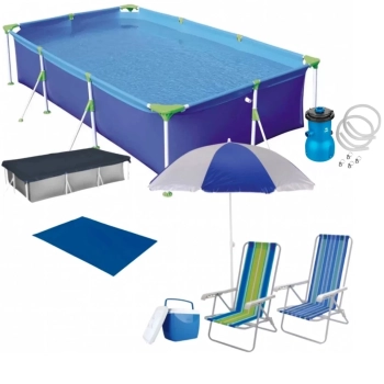 Piscina 3700 L Capa Forro Bomba 110v + Guarda Sol 2 Cadeiras e Trmica 18l
