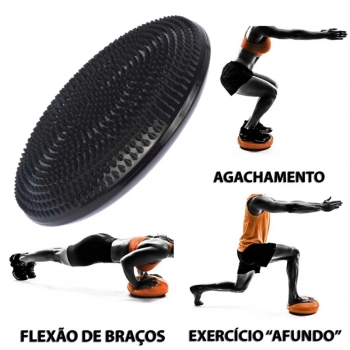 Kit Bola Pilates Premium 65cm + Colchonete Eva Preto + Disco de Equilibrio Preto