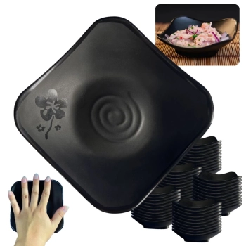 Kit 50 Mini Tigelas Vasilhas Pequenas com Flor Ilustrada para Aperitivo 100ml Sushi Comida Japonesa Kanpai