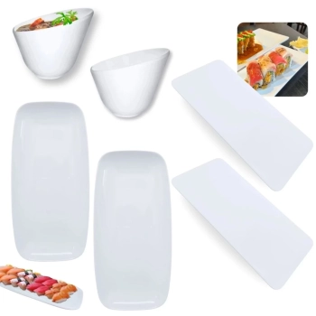 Kit 2 Travessas 30 Cm + 2 Pratos 27cm Retos para Sushi + 2 Tigelas 500ml Restaurante Buffet