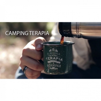 Kit Garrafa Trmica Dourada + Canecas Esmaltada 250 Ml Camping e Pesca