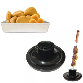 Suporte Espeto Preto para Churrasco + Tigela 20 Cm em Melamina