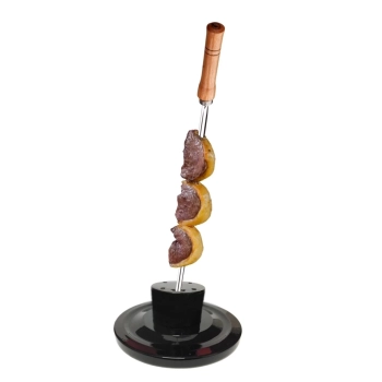 Suporte Espeto Preto para Churrasco + Tigela 20 Cm em Melamina