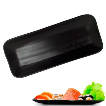 Kit com 15 Peas Pratos em Melamina/Plstico Preto para Sushi