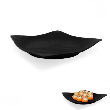 Kit com 15 Peas Pratos em Melamina/Plstico Preto para Sushi