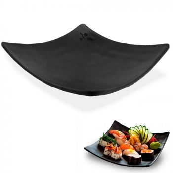 Kit com 15 Peas Pratos em Melamina/Plstico Preto para Sushi