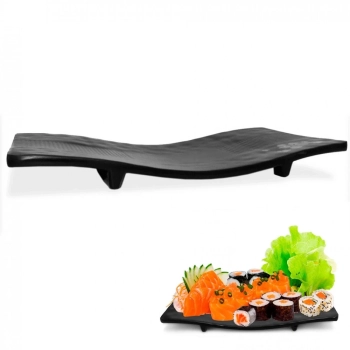 Kit com 15 Peas Pratos em Melamina/Plstico Preto para Sushi