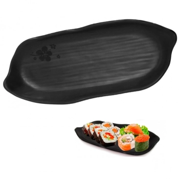 Kit Sushi 13 Peas Pratos Travessas e Molheiras Melamina Preto