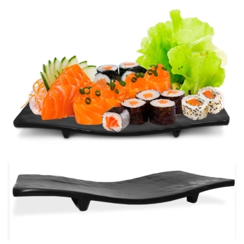 Kit Sushi 13 Peas Pratos Travessas e Molheiras Melamina Preto