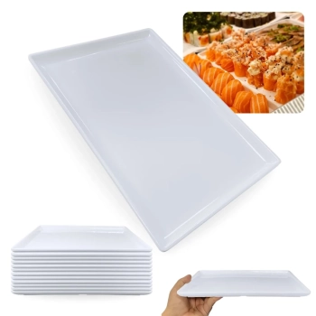 Kit 12 Pratos para Buffet Sushi Restaurante Japons Travessa de 24,8cm Melamina/ Plstico