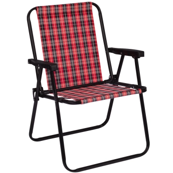 3 Cadeiras de Praia Alta Dobravel Ao Xadrez Vermelha/Preta