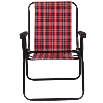3 Cadeiras de Praia Alta Dobravel Ao Xadrez Vermelha/Preta