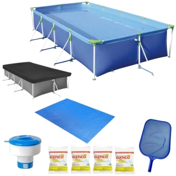 Kit Piscina 5000l com Capa, Forro, Cloro, Peneira, Flutuador