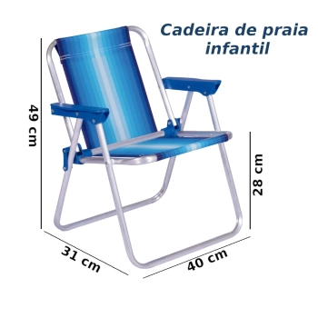2 Cadeiras de Praia Infantil Mor Dobravel em Aluminio Azul