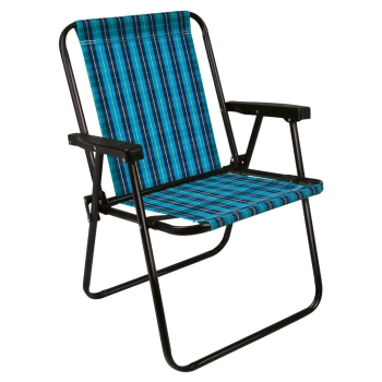 3 Cadeiras de Praia Alta Dobravel Ao Xadrez Azul e Preta