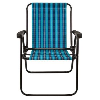 4 Cadeiras de Praia Alta Dobravel Ao Xadrez Azul e Preta