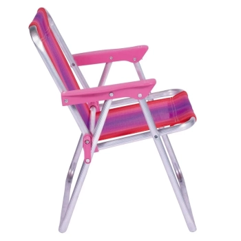 2 Cadeiras de Praia Infantil Alta Dobravel em Aluminio Rosa