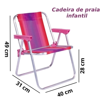 3 Cadeiras de Praia Infantil Alta Dobravel em Aluminio Rosa