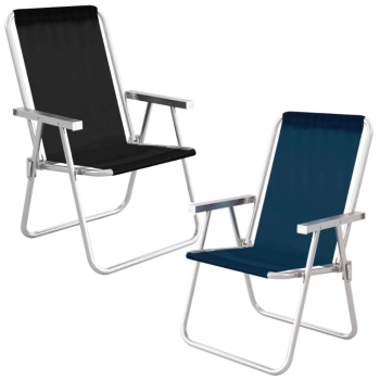 2 Cadeiras de Praia Alumnio Mor Alta Sannet Preta e Azul