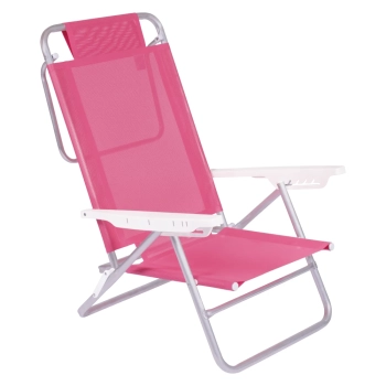 Kit Praia 2 Cadeiras Reclinveis Rosa Mor + Guarda Sol 2,20m