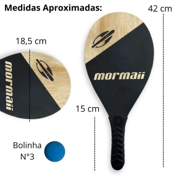 Par de Raquetes Frescobol em Madeira Mormaii + Bolinha de Borracha Tnis de Praia