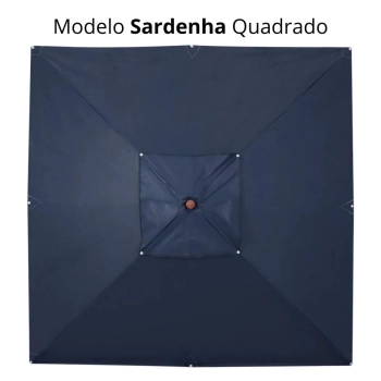 Kit Ombrelone Sardenha 2,05m Azul Quadrado Madeira e Bagum + Base Preta 22 Kg para Jardim e Piscina