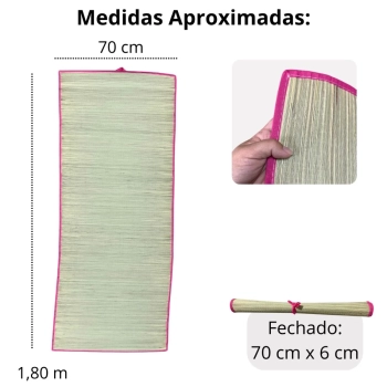 Kit Guarda-sol 1,60 Mts Branco + Esteira de Praia em Palha Rosa Passeios Parque