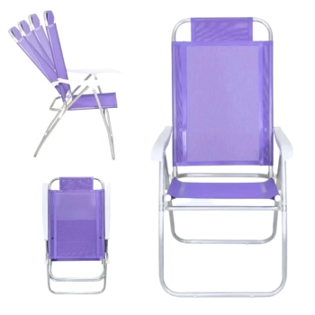 Kit Cadeira de Praia Alta + Esteira de Palha com Ala Roxo