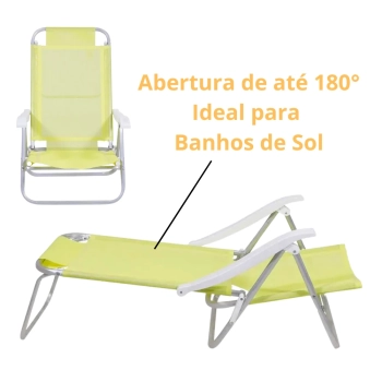 Cadeira Sunny Dobrvel de Praia Camping 6 Posies Amarelo