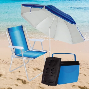 Kit Praia Guarda-sol Articulado + Cooler 34l + Cadeira