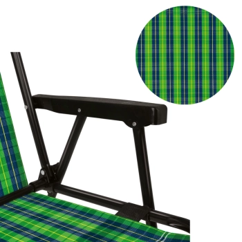 Kit Cadeira de Praia Xadrez Verde + Mesa Porta Copo Preta