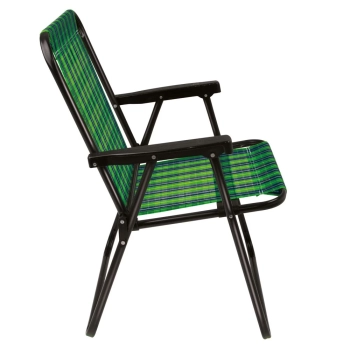 Kit Cadeira de Praia Xadrez Verde + Mesa Porta Copo Preta