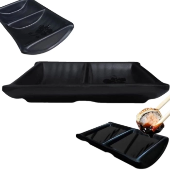 Kit Jantar Casal Comida Japonesa 2 Pratos Cncavos + 2 Pares Hashi + 1 Molheira