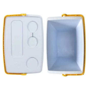 Kit Praia Amarelo Cooler 36l + Guarda Sol 1,60 M + 2 Cadeiras Altas