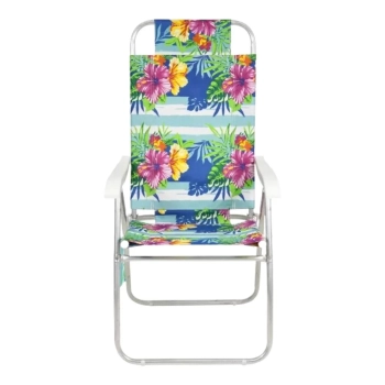 Kit Praia Amarelo Cooler 36l + Cadeira Floral + Guarda Sol 1,60 M