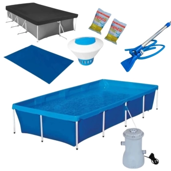 Kit Piscina 3000l + Aspirador + Capa + Forro + Flutuador + Cloro + Bomba 220v