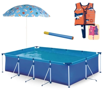 Kit Piscina Premium 6200 Lts de Armao + Colete P/M Infantil + Lana gua + Guarda Sol 1,30m