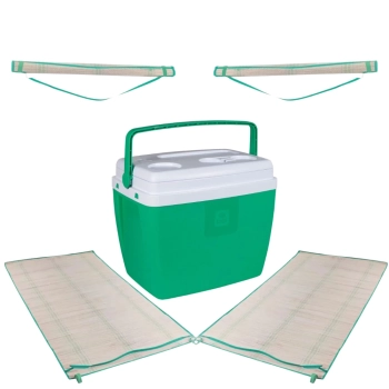 Kit para Praia Verde com Cooler Caixa Trmica 36l + 2 Esteiras com Ala