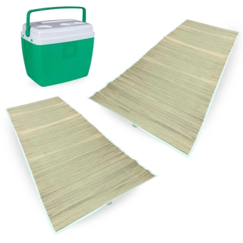 Kit 2 Esteiras para Praia 1,80 M + Caixa T�rmica 36 Litros Cooler Verde Passeio Parque