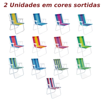 Kit Praia Colorido 4 Cadeiras + Carrinho com Avano+ Saca Areia + Guarda Sol