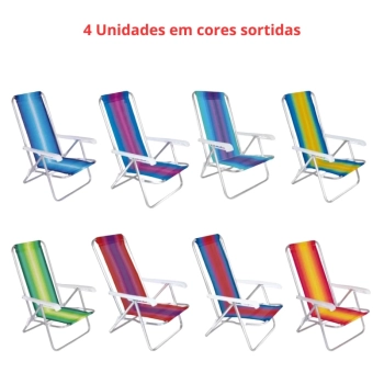 Kit Praia 4 Cadeiras Alumnio + Carrinho com Avano + Saca Areia + Guarda Sol Fps 70 1,50 M Piscina