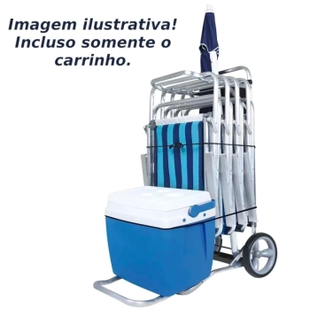 Kit Praia Colorido 4 Cadeiras + Carrinho com Avano+ Saca Areia + Guarda Sol