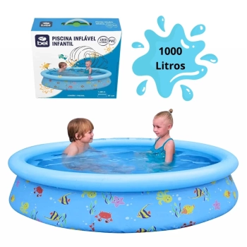 Kit Piscina Infantil 1000 L + Bote Fralda Azul + Lana gua de Bichinhos