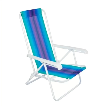 Kit 2 Cadeiras de Praia + Guarda-sol Branco e Azul + Caixa Trmica 26 L
