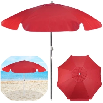 Kit Praia Vermelho e Preto Cooler 26 L + Esteira Vermelha + Guarda Sol 1,60 M