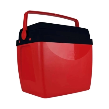 Kit Praia Vermelho e Preto Cooler 26 L + Esteira Vermelha + Guarda Sol 1,60 M