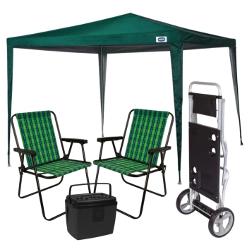Kit Praia Tenda Gazebo Oxford + Carrinho C/ Avano Preto + 2 Cadeiras + Cooler 19 L