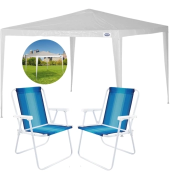 Kit Praia Tenda Gazebo Branca Rfia + 2 Cadeiras Coloridas Ao